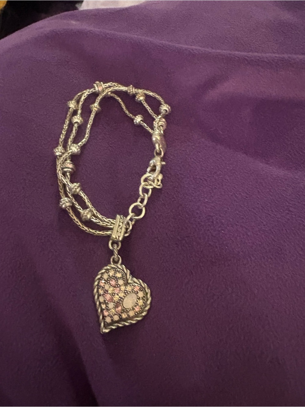Brighton breast, cancer Silver-Tone Heart Pendant Bracelet with Pink Accents